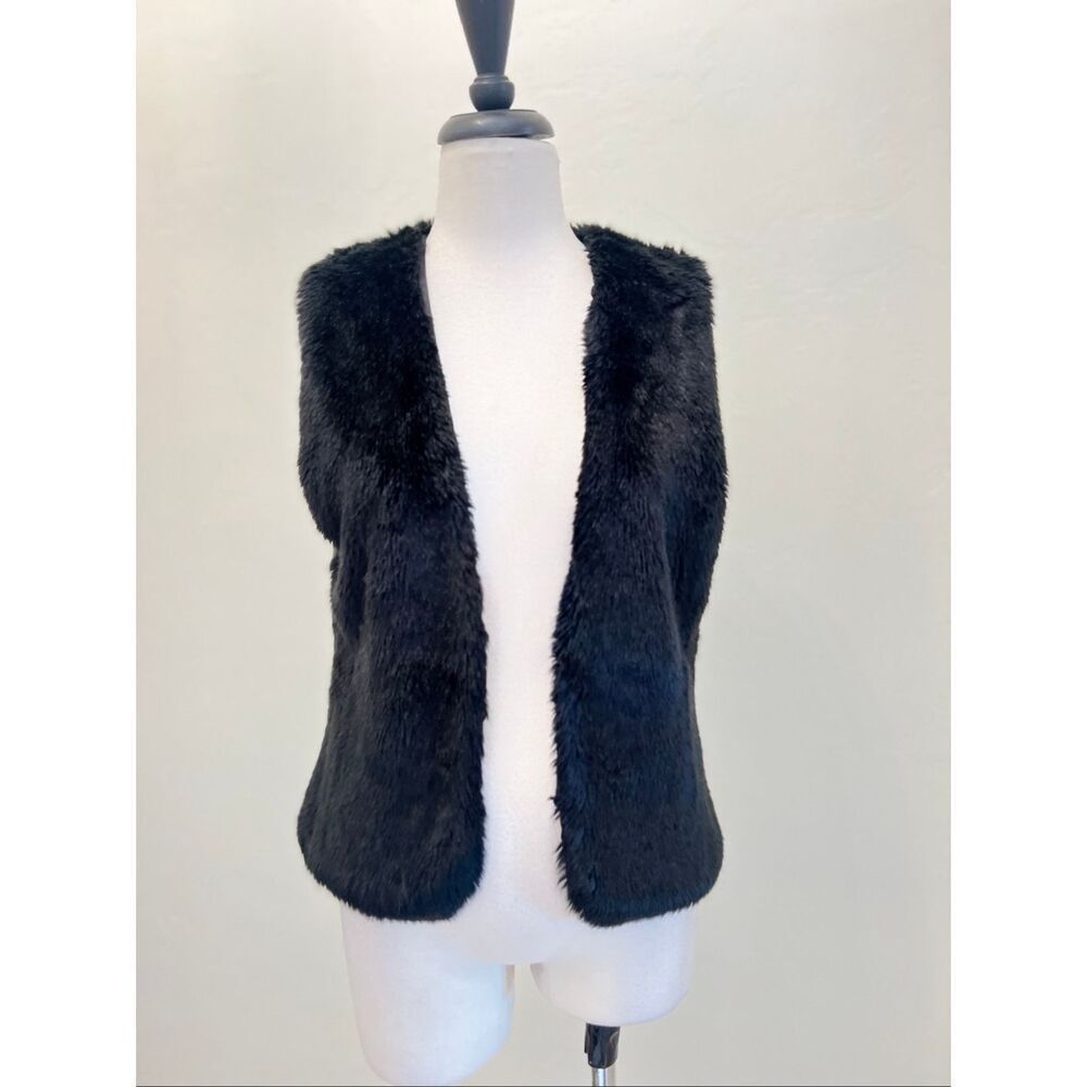 BCBGeneration Women's Faux Fur Lined Open Front Vest Jacket Black Size XS/Small